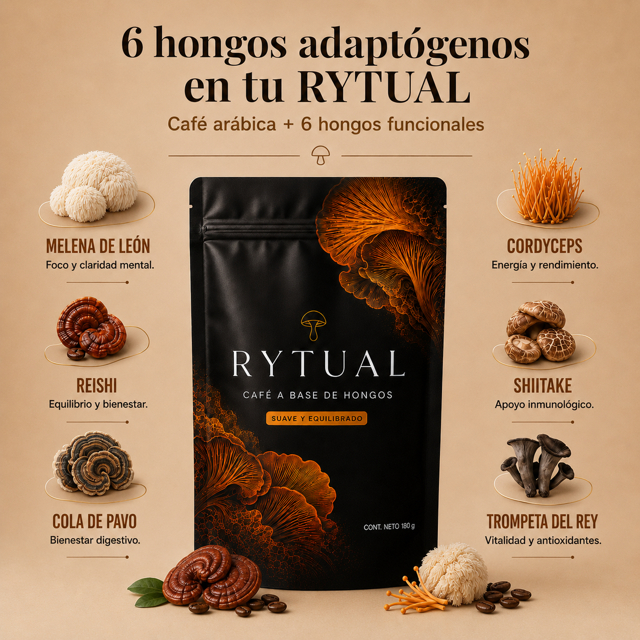 RYTUAL® - Café a base de hongos | Reducí tu hinchazón, regulá tu cortisol, recuperá tu energía.