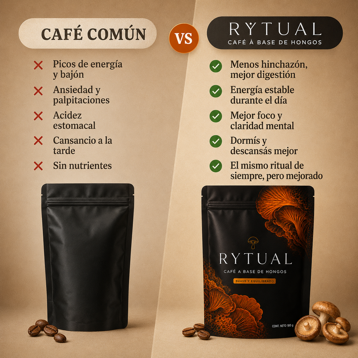RYTUAL® - Café a base de hongos | Reducí tu hinchazón, regulá tu cortisol, recuperá tu energía.